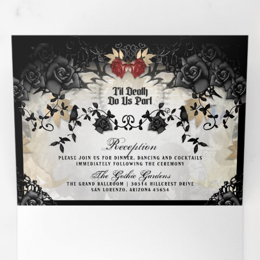 Halloween Elegant Roos "Samen met" NON-MENU Drieluik Uitnodiging (Binnenzijde eerst)