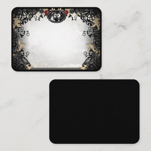 Halloween Elegant Skeletons Roos BLANK Place Cards Informatiekaartje (Voorkant / Achterkant)