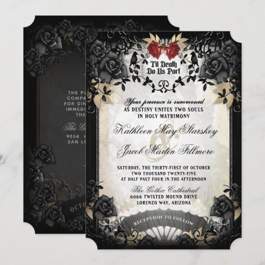 Halloween Elegante Black Roos Reception Back Kaart (Voorkant / Achterkant)