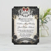 Halloween Elegante Black Roos Wedding Invitation Kaart (Staand voorkant)
