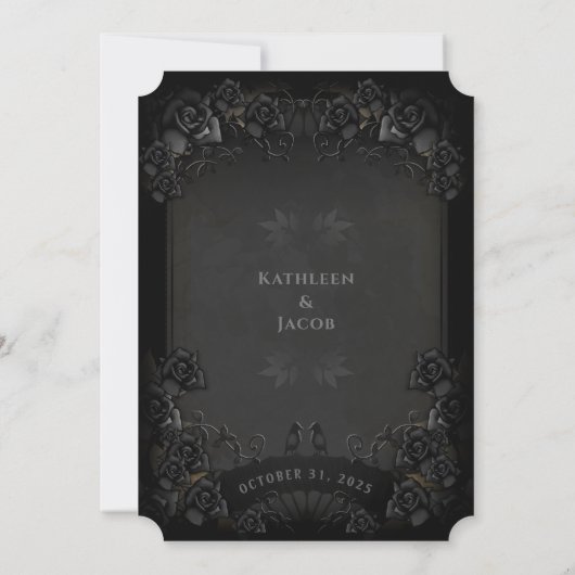 Halloween Elegante Black Roos Wedding Invitation Kaart (Achterkant)