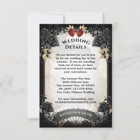 Halloween Elegante Roos Wedding Details Card RSVP Kaartje (Voorkant)