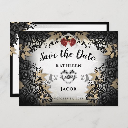 Halloween Elegante Save the Date Briefkaart (Voorkant / Achterkant)