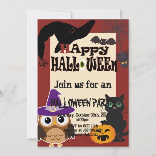 Halloween element kat uil pompoen partij kaart (Voorkant)
