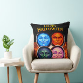 Halloween elemental moon faces, Gothic fantasy squ Kussen (Stoel)