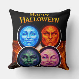 Halloween elemental moon faces, Gothic fantasy squ Kussen