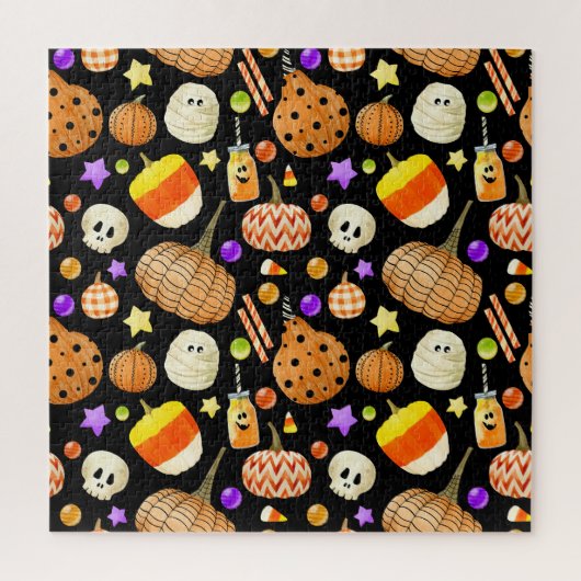 Halloween elementen: pompoenen, schedel, mummie pa legpuzzel (Verticaal)