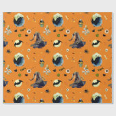 Halloween Elements op Sinaasappel Cadeaupapier (Vlak)