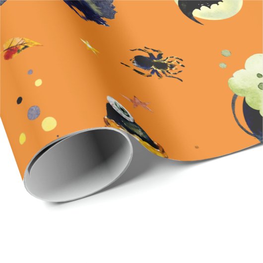 Halloween Elements op Sinaasappel Cadeaupapier (Rol Hoek)