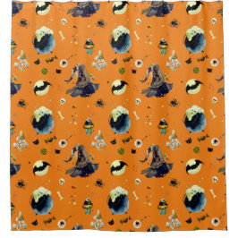 Halloween Elements op Sinaasappel Douchegordijn