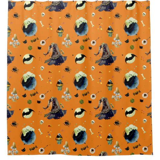 Halloween Elements op Sinaasappel Douchegordijn (Voorkant)