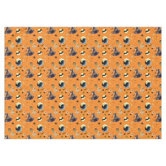 Halloween Elements op Sinaasappel Tafelkleed (Voorkant (Horizontaal))
