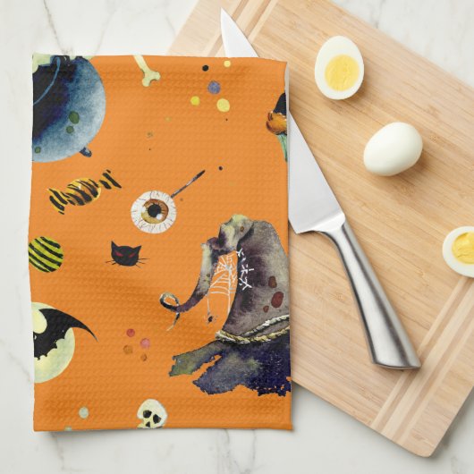 Halloween Elements op Sinaasappel Theedoek (Quarter Fold)