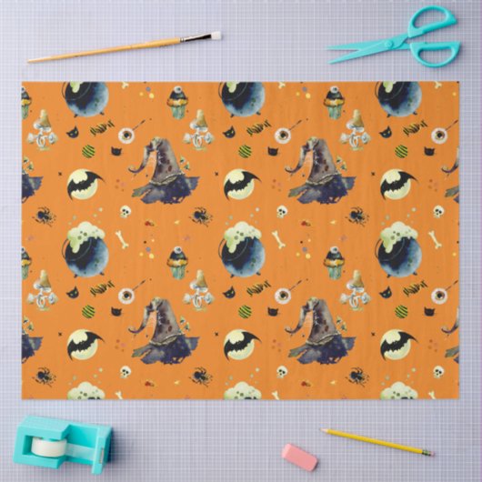 Halloween Elements op Sinaasappel Tissuepapier (Craft)