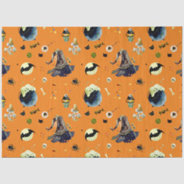 Halloween Elements op Sinaasappel Tissuepapier