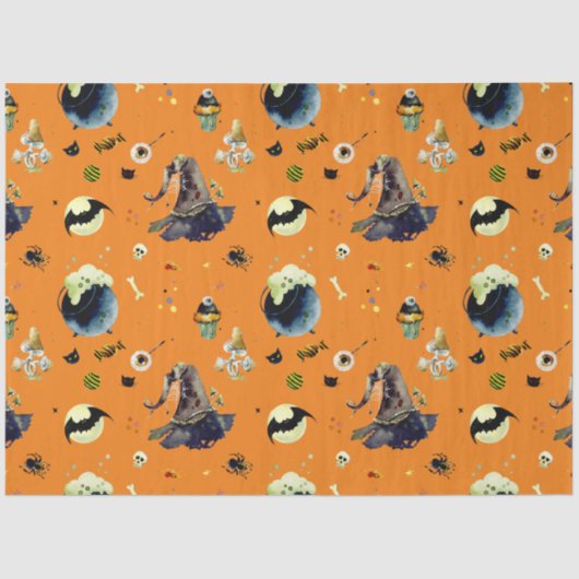 Halloween Elements op Sinaasappel Tissuepapier (Voorkant)