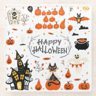 Halloween Elements Set Design Glazen Onderzetter