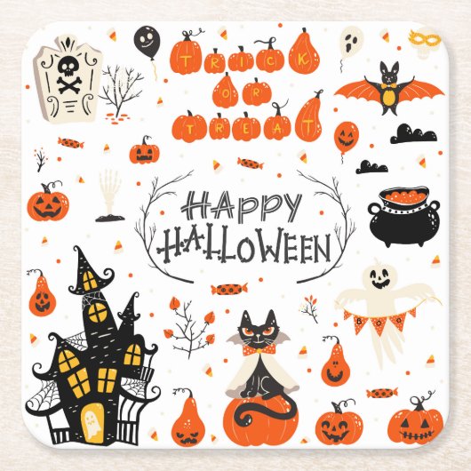 Halloween Elements Set Design Kartonnen Onderzetters (Voorkant)