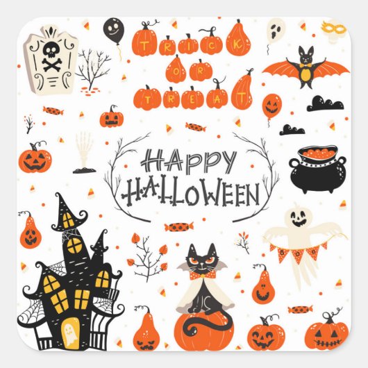 Halloween Elements  Set Design Vierkante Sticker (Voorkant)