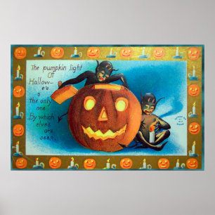 Halloween elves en pomkin poster