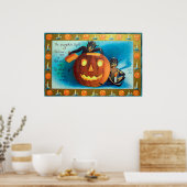 Halloween elves en pomkin  poster (Keuken)