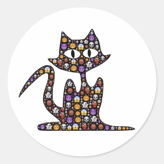 Halloween Emoji Black Cat Ronde Sticker (Voorkant)