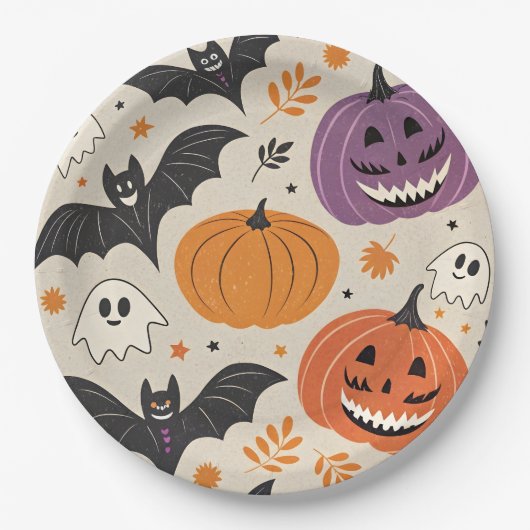 Halloween en herfst patroon papieren bordje (Voorkant)