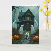 Halloween en het witte katje kaart (Gele Bloem)