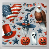 Halloween en patriottisme vieren: rood wit en boe poster (Voorkant)