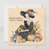 Halloween Enchanting Witch Cat Pumpkins & Flowers Feestdagenkaart (Voorkant)