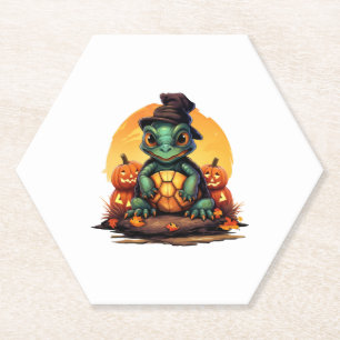 Halloween Enchantment Schildpad met Pet in de herf Kartonnen Onderzetters