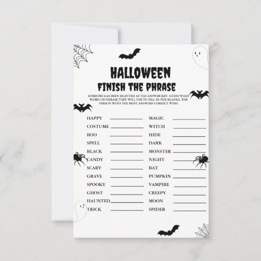 Halloween eng afmaken van de zin partij spel kaart (Voorkant)