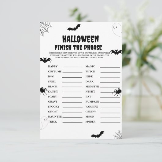 Halloween eng afmaken van de zin partij spel kaart (Staand voorkant)