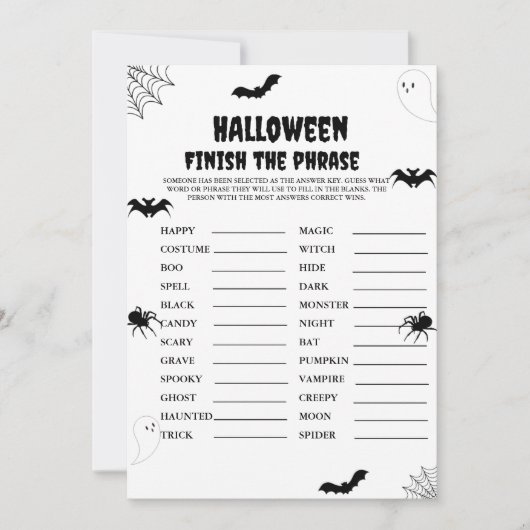 Halloween eng afmaken van de zin partij spel kaart (Voorkant)