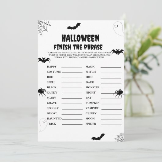 Halloween eng afmaken van de zin partij spel kaart (Staand voorkant)