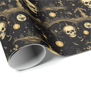 💀Halloween - eng 😱 zwart en geel Cadeaupapier