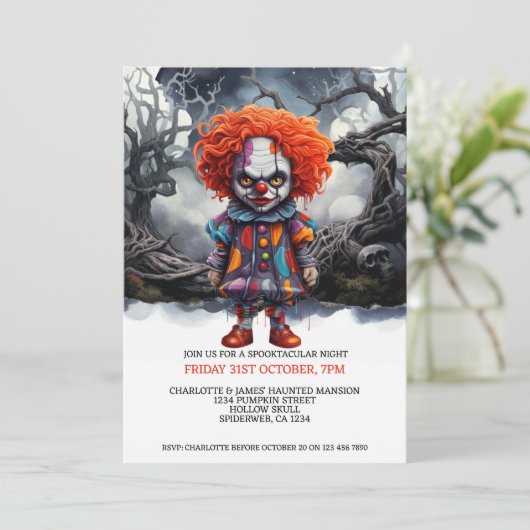 Halloween enge clown in Bossen Kaart (Staand voorkant)