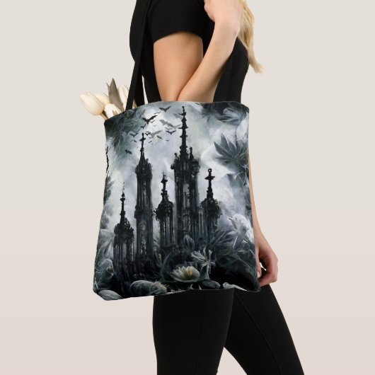 Halloween enge Gotische Bloemen Feestelijke Gift Tote Bag (Dichtbij)