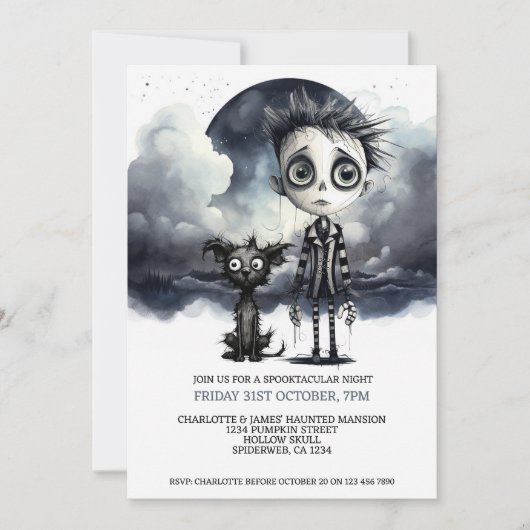 Halloween Enge Jongen en Hond Onder Een Volle Maan Kaart (Voorkant)