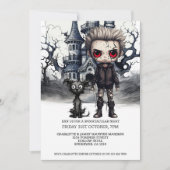 Halloween Enge Jongen en Hond Onder Een Volle Maan Kaart (Voorkant)