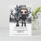 Halloween Enge Jongen en Hond Onder Een Volle Maan Kaart (Staand voorkant)