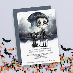 Halloween Enge Jongen en Hond Onder Een Volle Maan Kaart