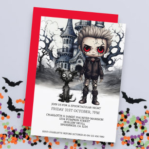 Halloween Enge Jongen en Hond Onder Een Volle Maan Kaart