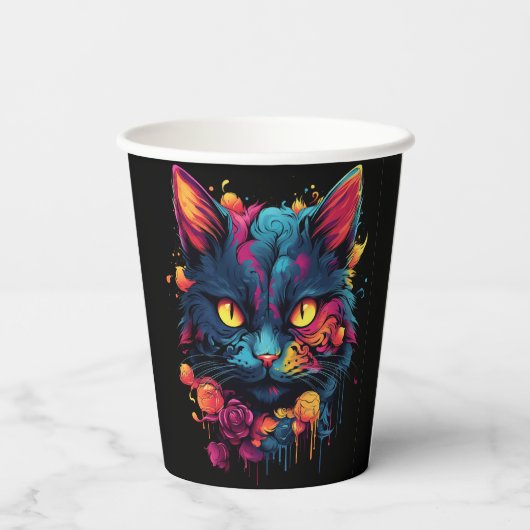 Halloween/enge kat/heks/tovenaar papieren bekers (Achterkant)