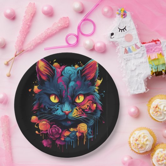 Halloween/enge kat/heks/tovenaar papieren bordje (Feest)