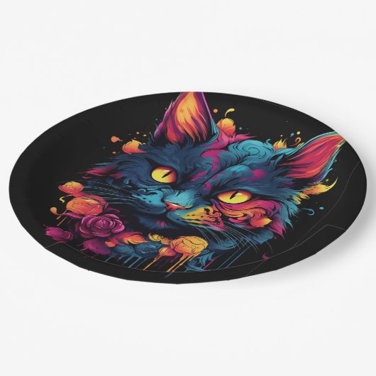 Halloween/enge kat/heks/tovenaar papieren bordje (Gekanteld)