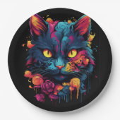 Halloween/enge kat/heks/tovenaar papieren bordje (Voorkant)