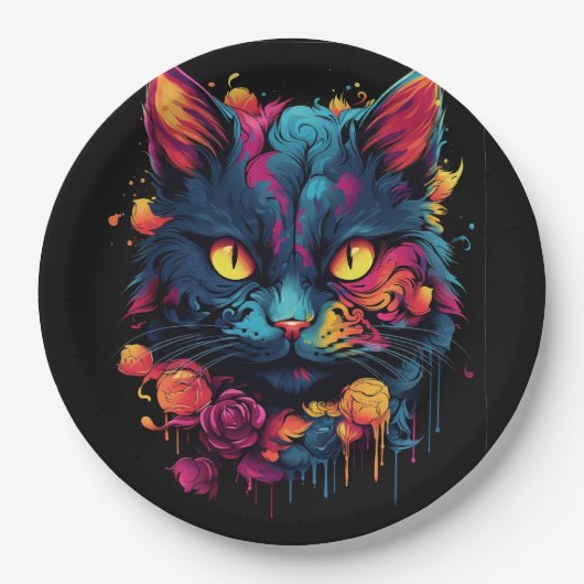 Halloween/enge kat/heks/tovenaar papieren bordje (Voorkant)