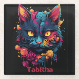 Halloween/enge kat/heks/wizard gepersonaliseerd glazen onderzetter