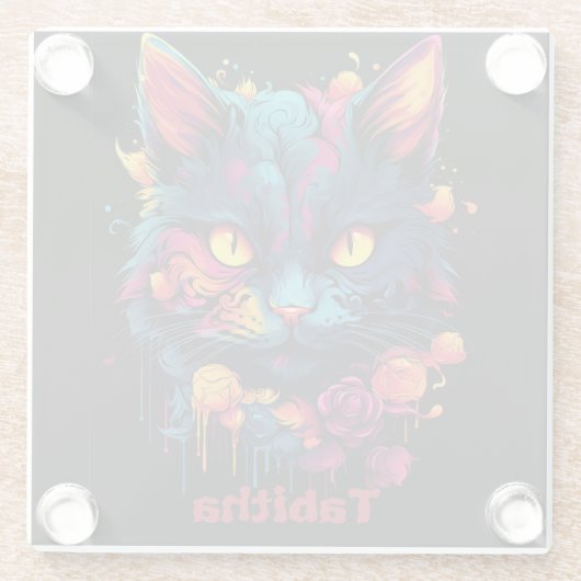 Halloween/enge kat/heks/wizard gepersonaliseerd glazen onderzetter (Achterkant)